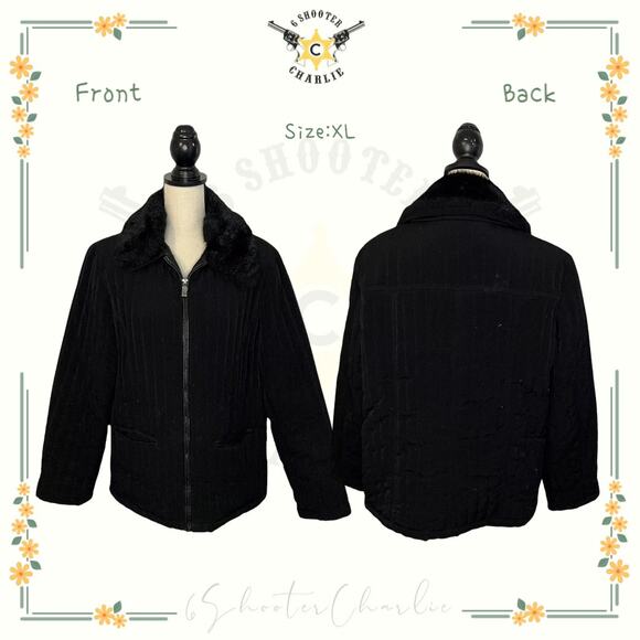 ESPRIT Outerwear Quilted Fleece Lined Collared Jacket Coat Womens Size XL Black - Picture 1 of 7